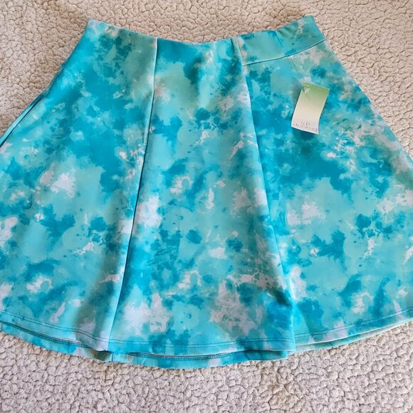 Decree Aqua Tie-Dye Skater Skirt L Polyester/Spandex Womens Stylish Flowy Design - Picture 2 of 5